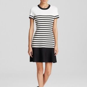 Kate Spade Black & White Striped Mini fit & flare fitted short sleeve XXS Dress